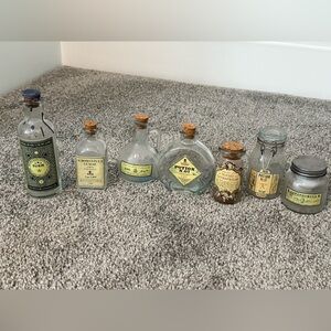 Vintage Apothecary Glass Bottles with faux potions and Cork Stoppers